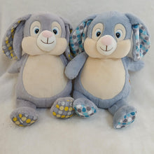 Load image into Gallery viewer, Personalised Stuffed Animal Grey Bunny with Blue Polka Dots