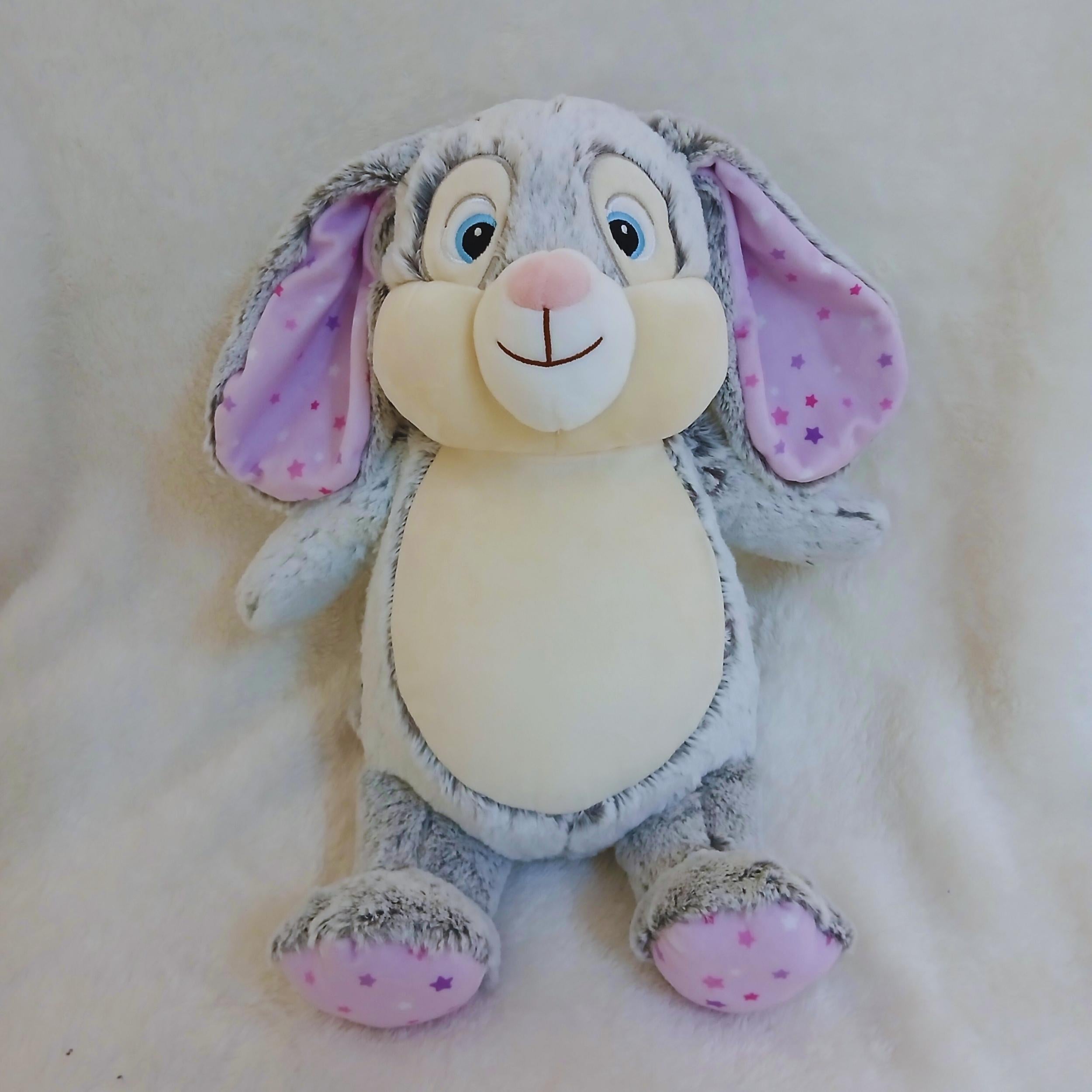 Personalized Stuffed Animal Grey Bunny with Pink Stardust