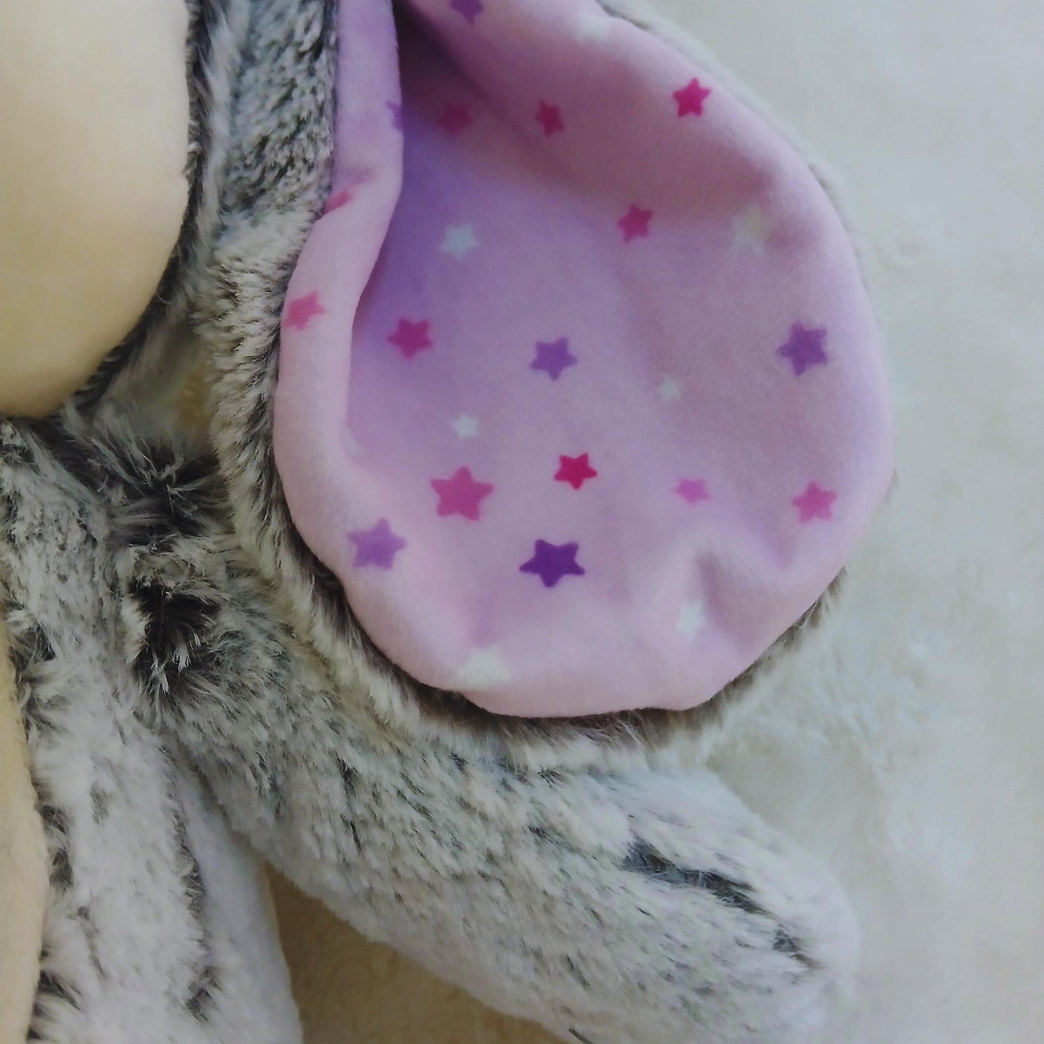 Personalized Stuffed Animal Grey Bunny with Pink Stardust