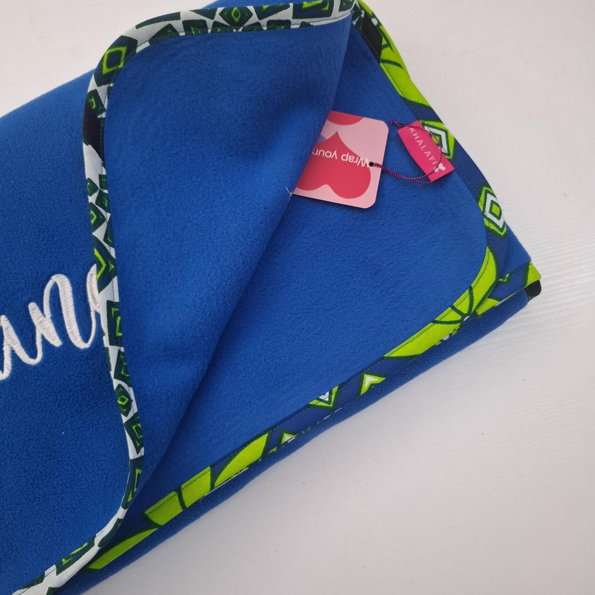 Royal Blue kids blankie with khanga cotton border