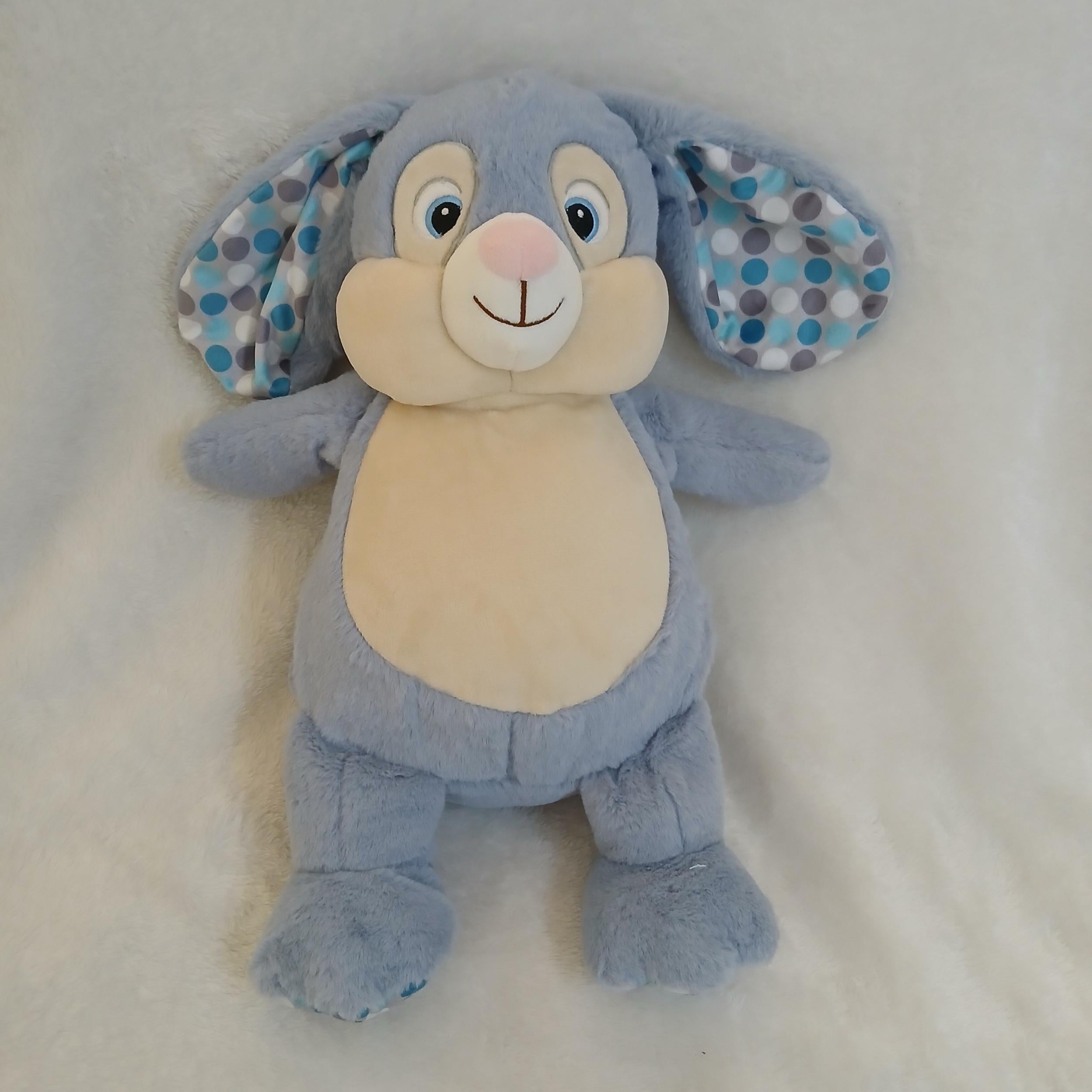 Personalised Stuffed Animal Grey Bunny with Blue Polka Dots