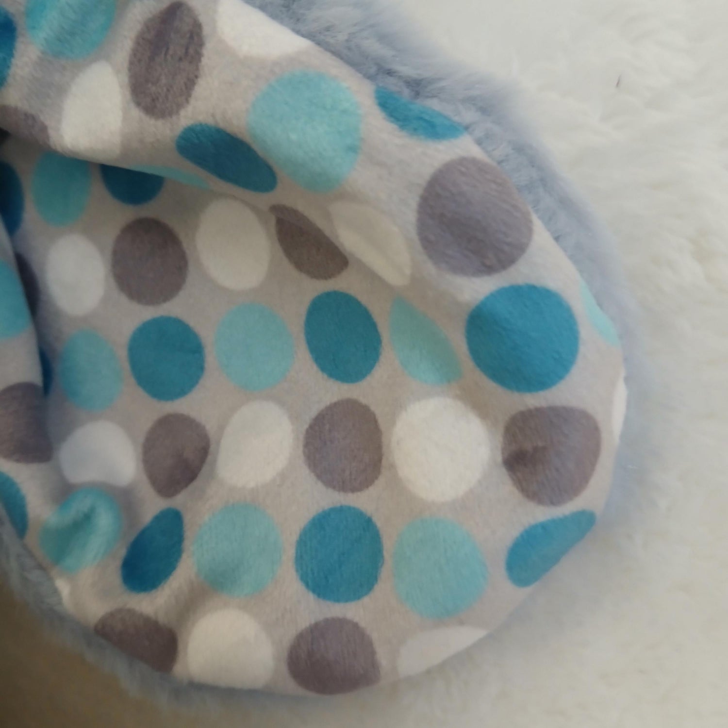 Personalised Stuffed Animal Grey Bunny with Blue Polka Dots