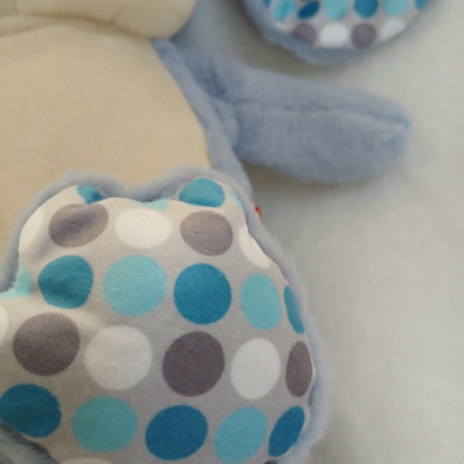 Personalised Stuffed Animal Grey Bunny with Blue Polka Dots