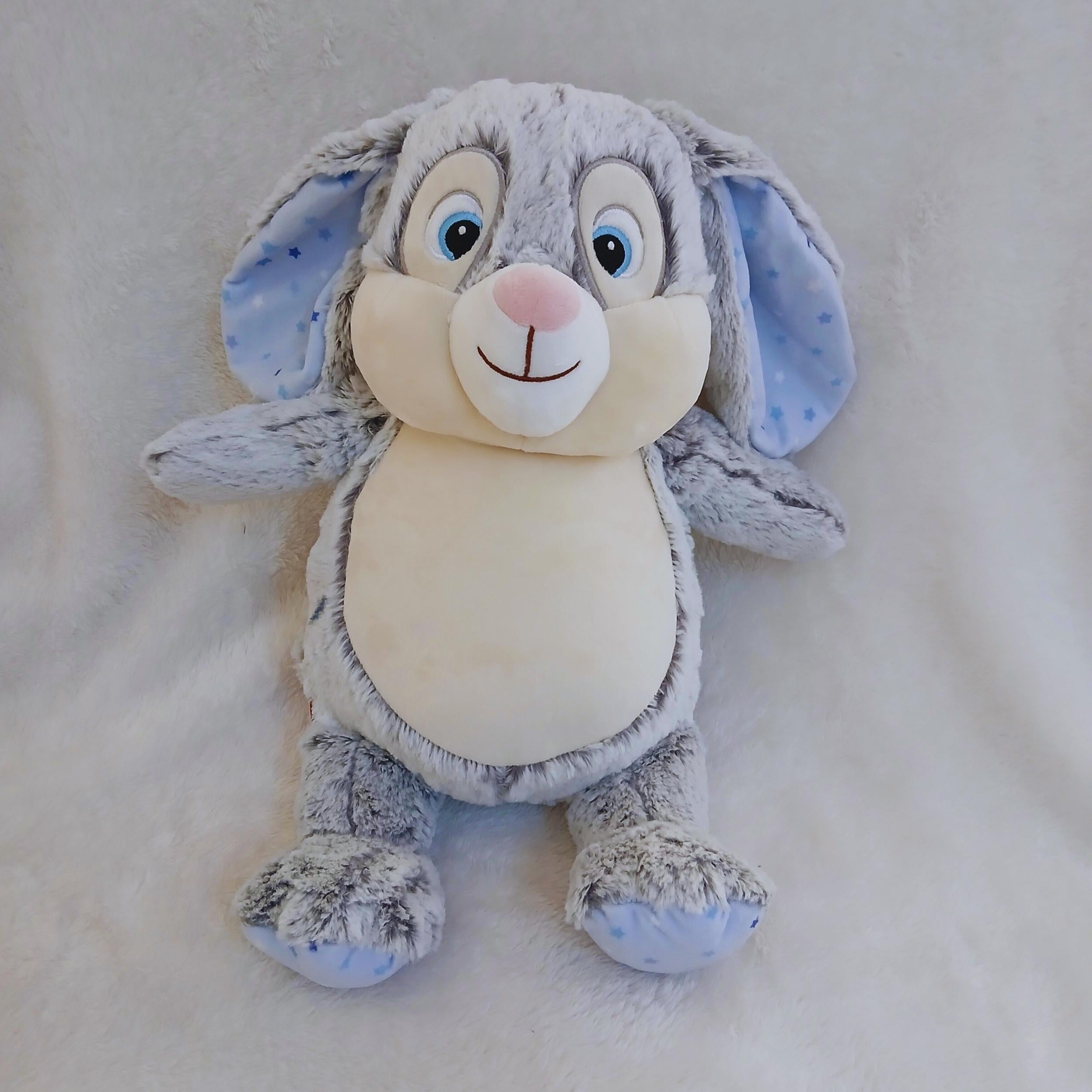 Personalized Stuffed Animal Blue Stardust Grey Bunny